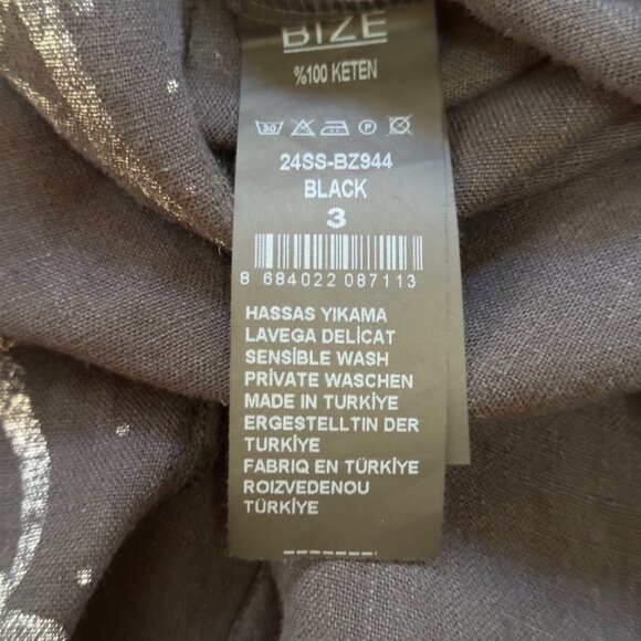 Black Linen Top and Harem Pants Set with White Print & Embroidery New XL or sz 3 - Picture 15 of 16